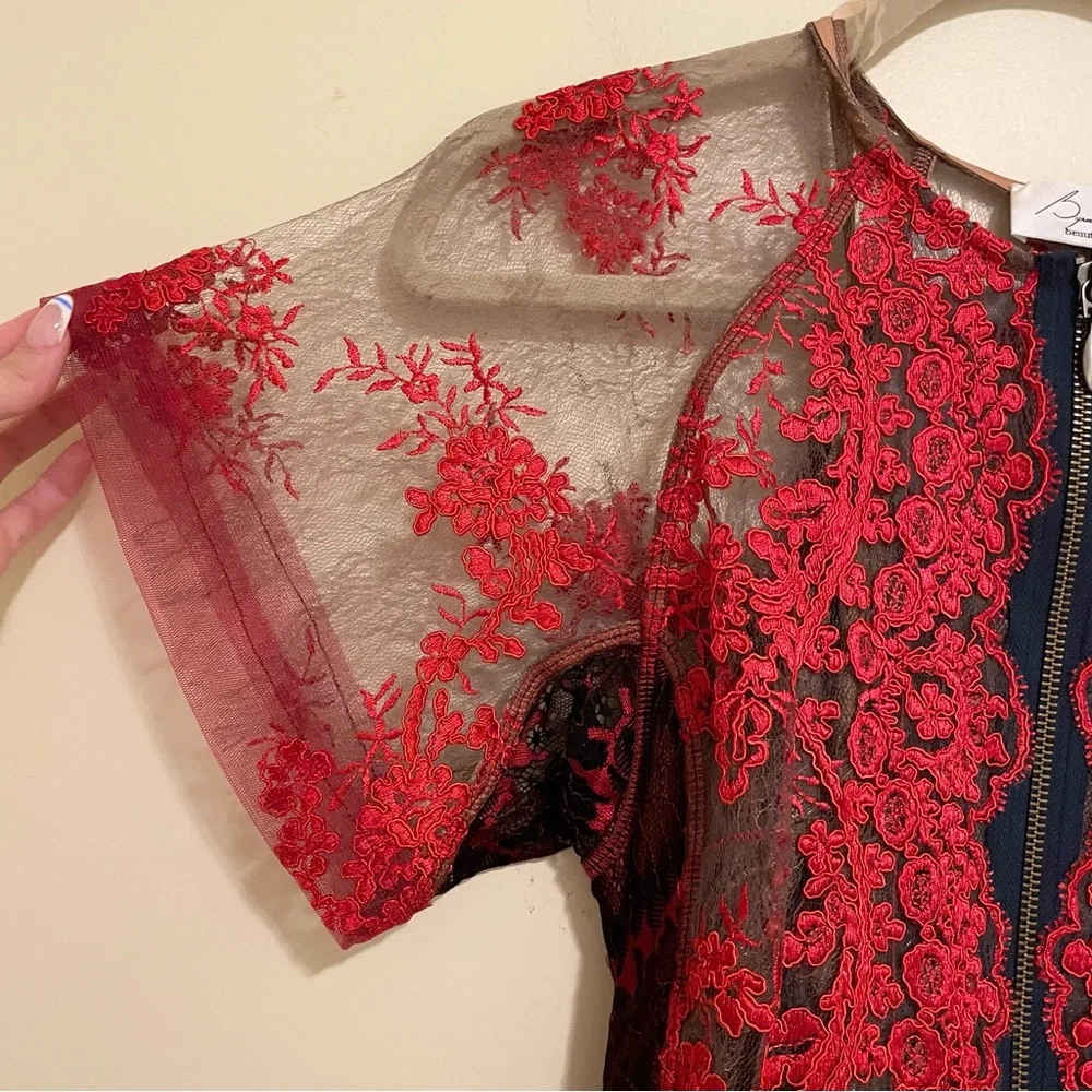 Byron Lars Winter Rose Dress Red Motif - Picture 13 of 16